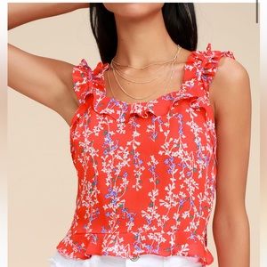 NWOT Moon River Rosalind red floral print top